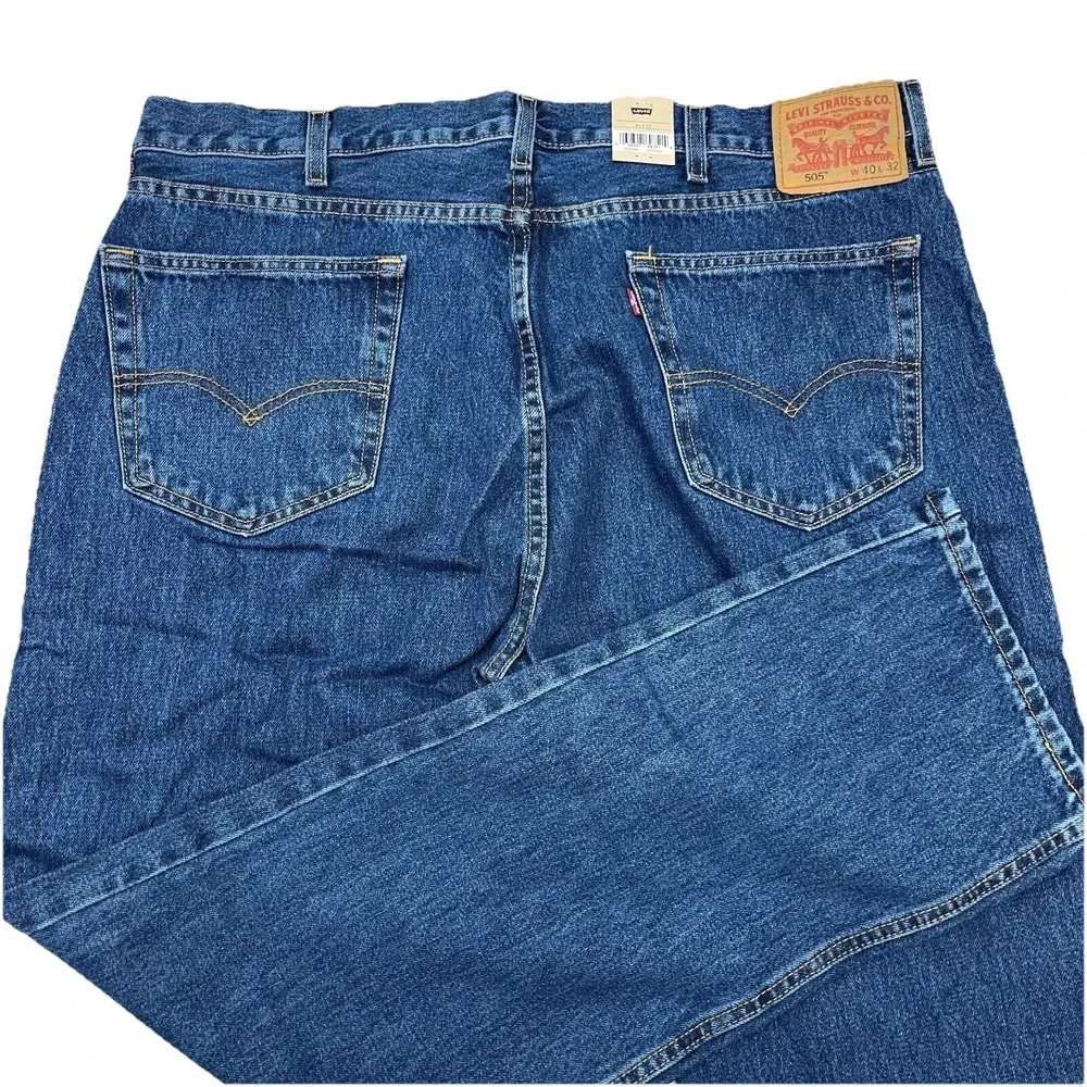 Levis 505 Jeans Men 40x32 Regular Fit Dark Blue Wash Denim Pants Adult CC4 - Picture 2 of 16